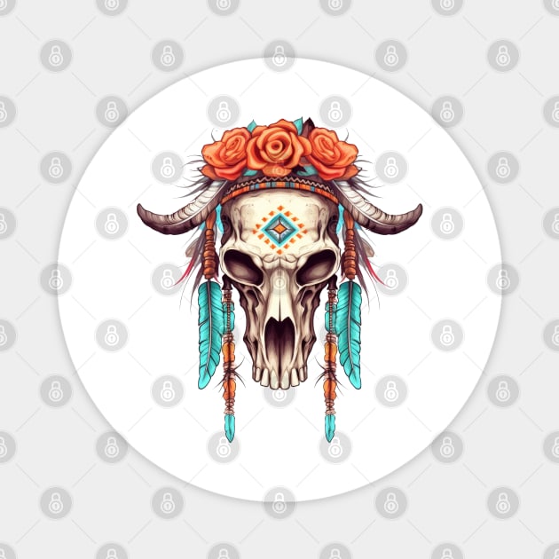 Native American Cow Skull Magnet by Chromatic Fusion Studio